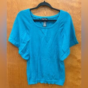 Vintage Susie Rose turquoise cotton scoop neck flutter/dolman sleeve sweater XL